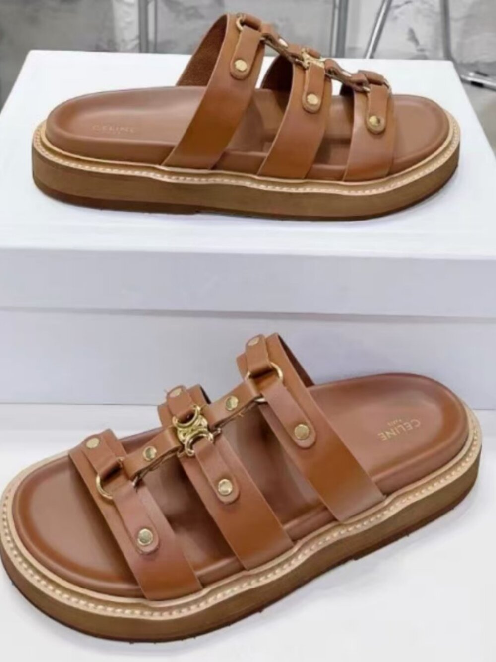 Celine Logo Studded Slide Sandals